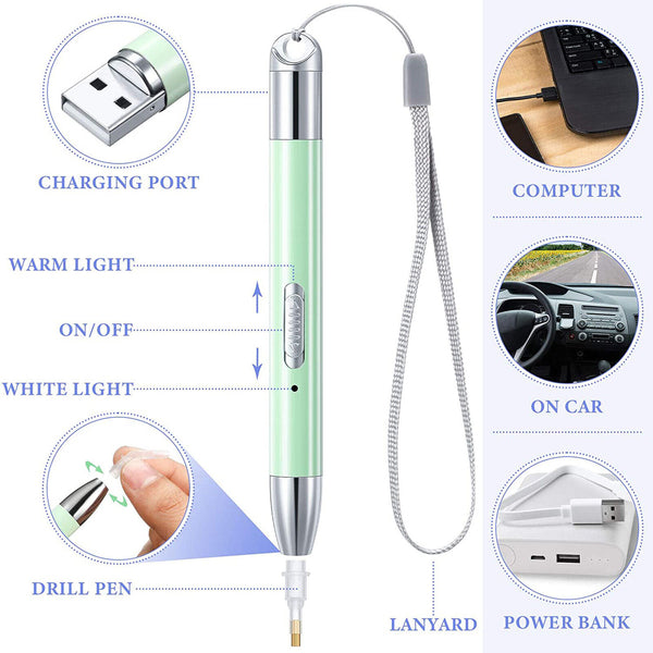 2X USB 5D Diamond Painting Pen Diamond Painting Tool LED Point Drill Accessories