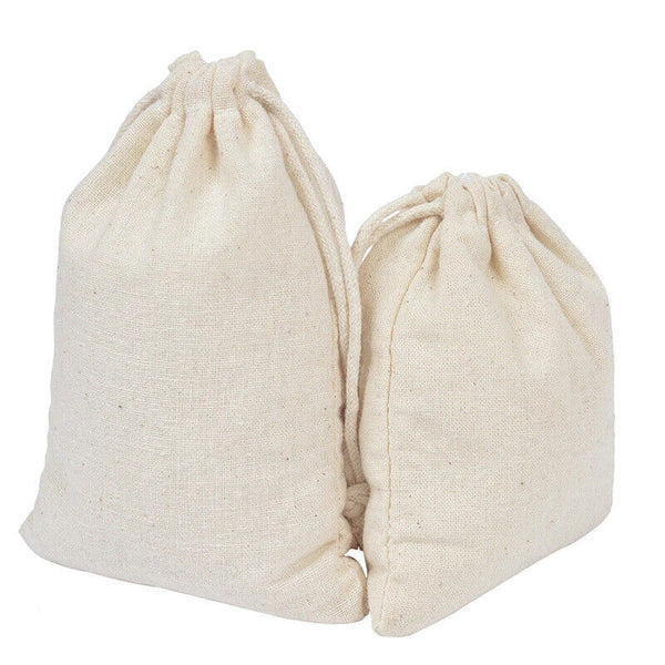 100PCS 7 Sizes Drawstring Storage Bags Calico Bags Linen Tote Gift Bag Bulk AUS
