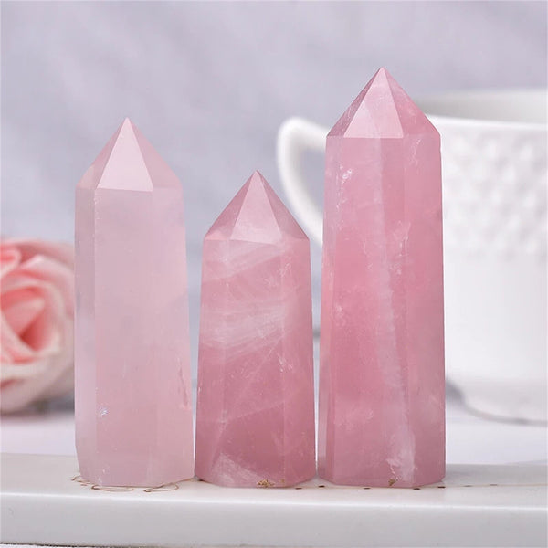 7~8cm Natural Pink Rose Quartz Crystal Wand Point Healing Mineral Stone Artwork