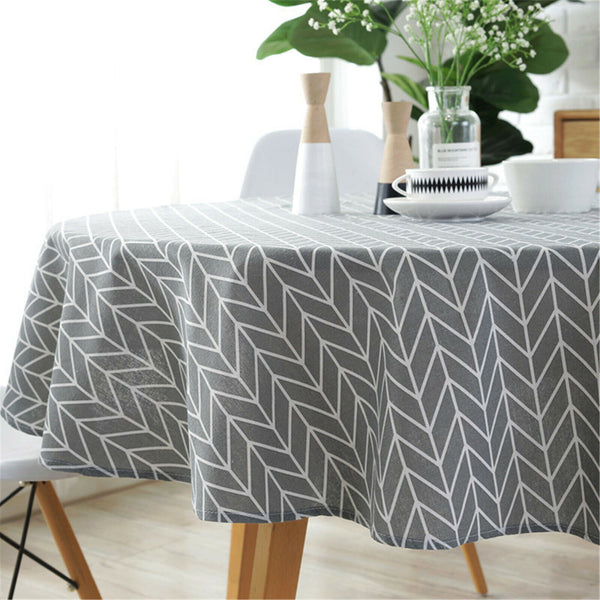 Geometric Cotton Linen Round Table Cloth Tassel Trim Dining Table Cover Deco AU