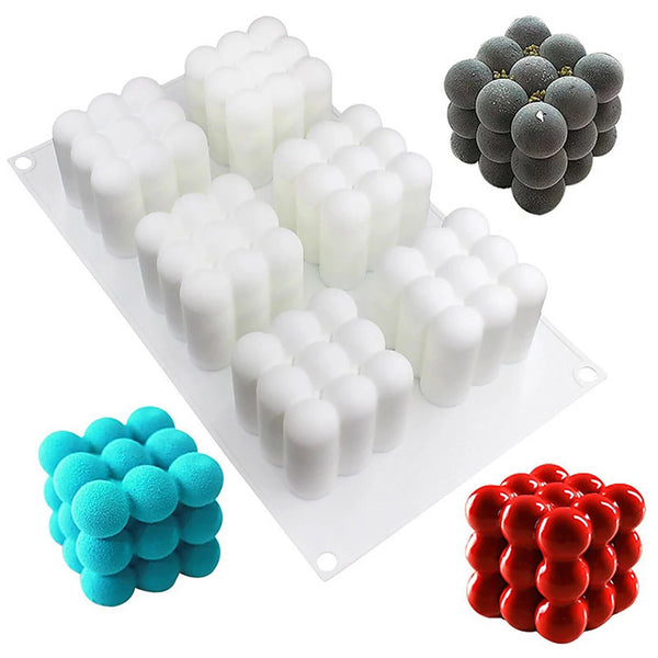 6/15 Cavities 3D Cube Candle Mould Silicone Wax Bubble Cake Dessert Plaster Mold