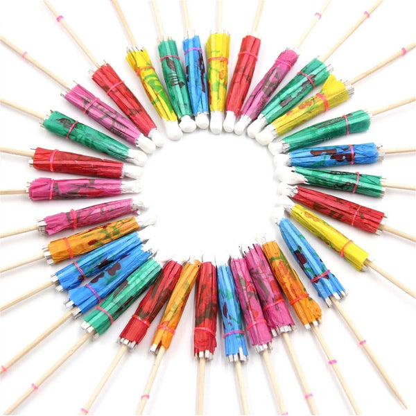 100X Catering Cocktail Umbrellas Paper Drink Parasol Tropical Party Fruit Picks