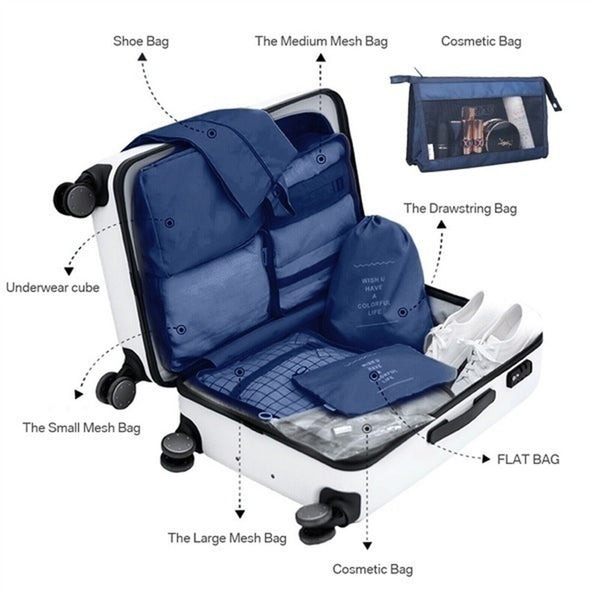 8PCS Storage Bag Travel Packing Cubes Pouches Luggage Organiser Clothes Suitcase