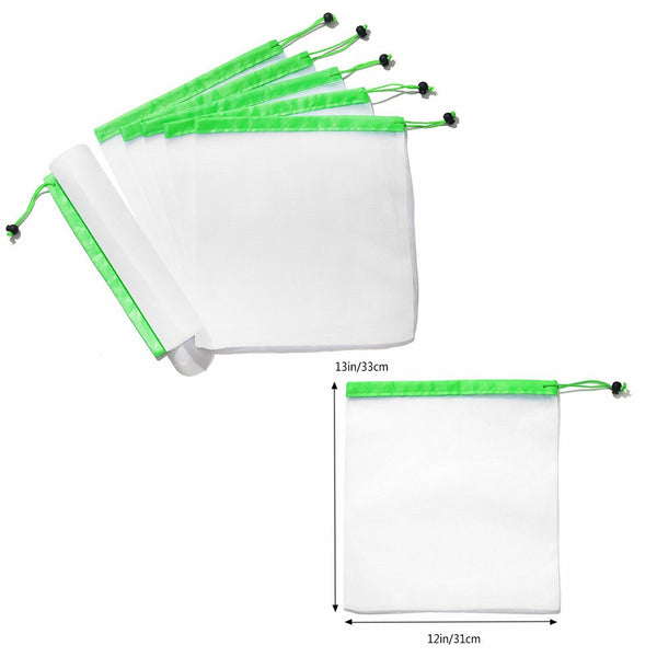 15x Reusable Produce Bags Black Rope Mesh Vegetable Fruit Toys Storage Pouch NEW