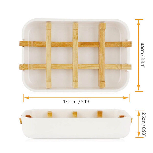 1-2pcs Soap Dish Bamboo Wooden Drain Container Bathroom Shower Soap Holder AUS