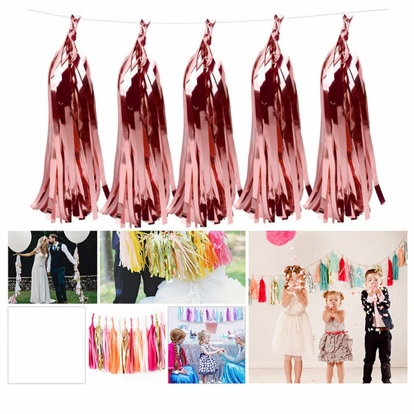 10/20x Rose Gold Tassel Garland Metallic Tinsel Foil Birthday Party Balloon Drop