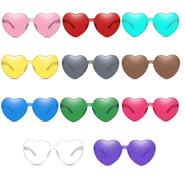 2PCS Love Heart Shape Sunglasses Clear Lens Rimless Festival Glasses Dress Party