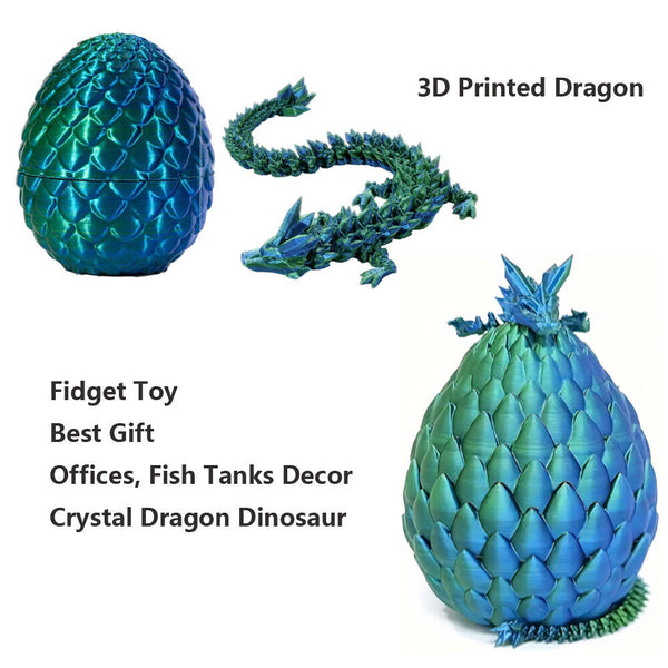 3D Printed Crystal Dragon Dinosaur in Scale Egg Posable Flexible Fidget Toy Gift