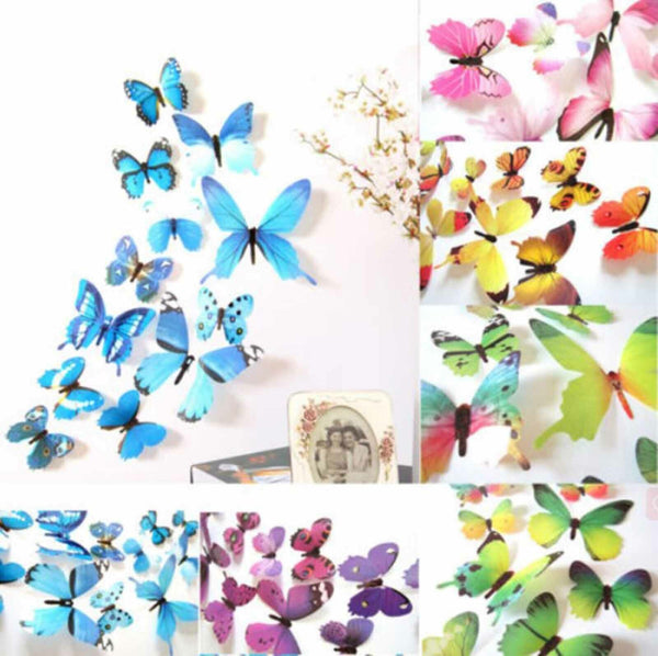 12PCS 3D 3D DIY Wall Decal Stickers Butterfly Home Room Art Decor Decorations AU