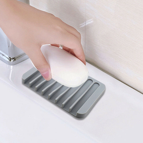1/2 Silicone Soap Dish Storage Holder Soapbox Plate Tray Drain Box Tool Bathroom - Lets Party