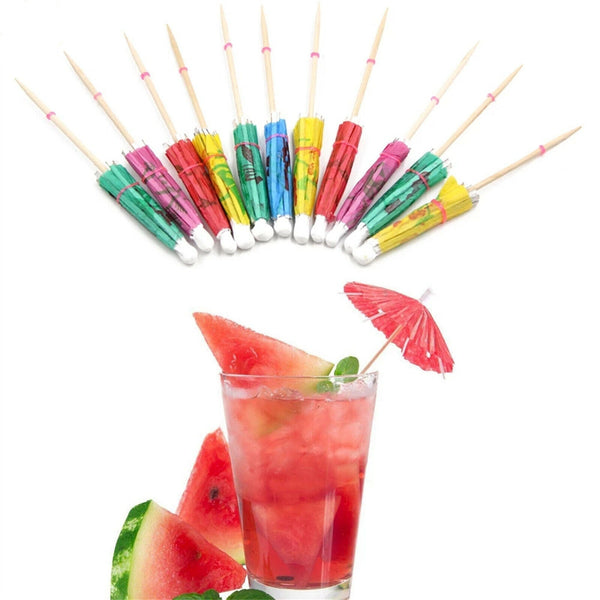 100X Catering Cocktail Umbrellas Paper Drink Parasol Tropical Party Fruit Picks