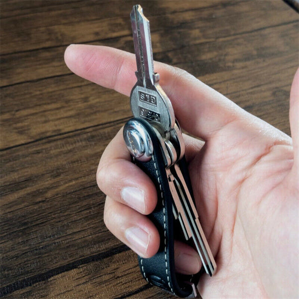 Men Leather Smart Key Holder Organizer Clip Compact Folder Keychain Brown Black