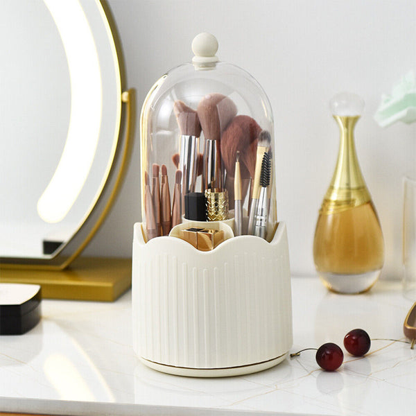360° Rotating Makeup Brush Holder With Lid Dustproof Organizer Storage Case Box