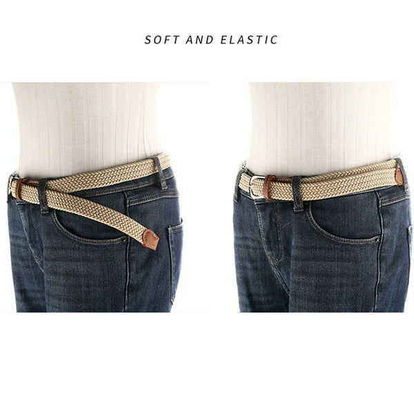Men's Stretch Braided Woven Waist Straps Elastic Waistband Canvas Buckle Belt