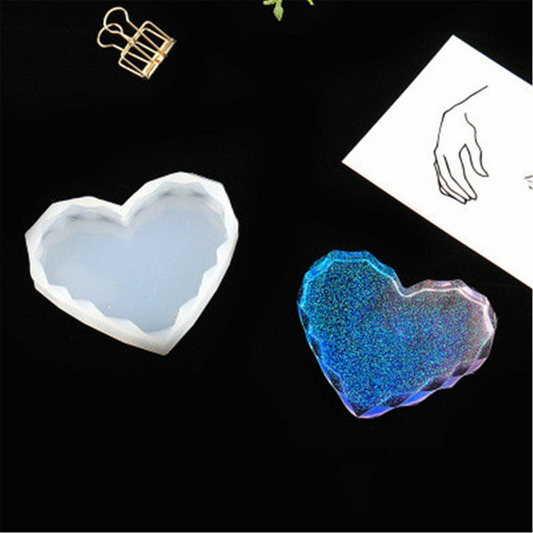 2x Coaster Resin Casting Heart Mold Silicone Agate Making DIY Mould Tool Craft