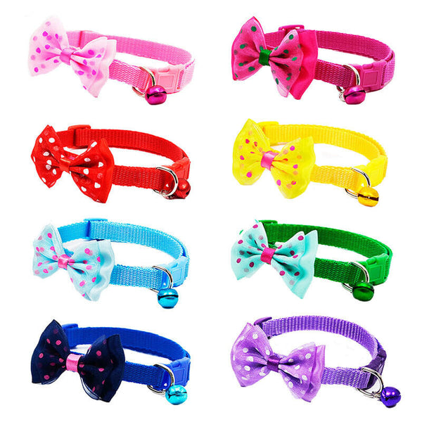 Bow Tie Cat Dog Kitten Collar with Breakaway Safety Release Buckle with Bell AU