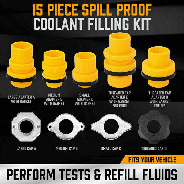 19Pc Spill Proof Radiator Coolant Refilling Funnel Kit Car W/t Universal Adaptor