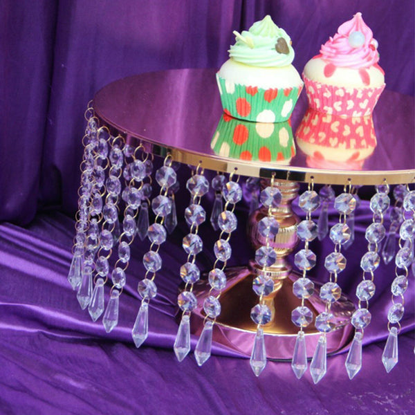 1 Crystal Gold Round Cupcake Cake Stand Birthday Bar Party Dessert Candy Wedding - Lets Party