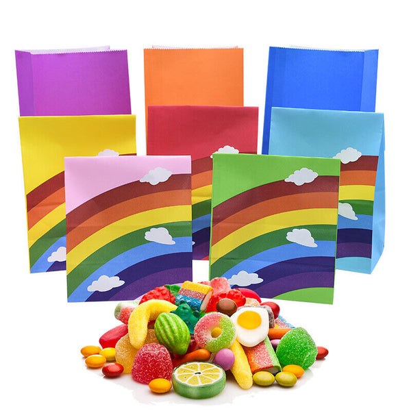 80PCS Kraft Paper Party Bag Seal Birthday Favor Kids Rainbow Candy paper bags