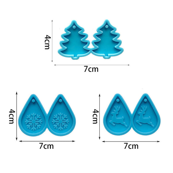 3pcs Christmas Deer Snowflake Epoxy Resin Silicone Mould Earrings Pendant Molds