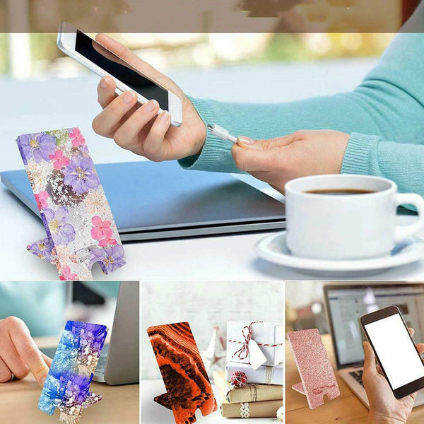2pcs Silicone Mobile Phone Stand Mould Holder Craft Casting Mold Resin Epoxy DIY - Lets Party