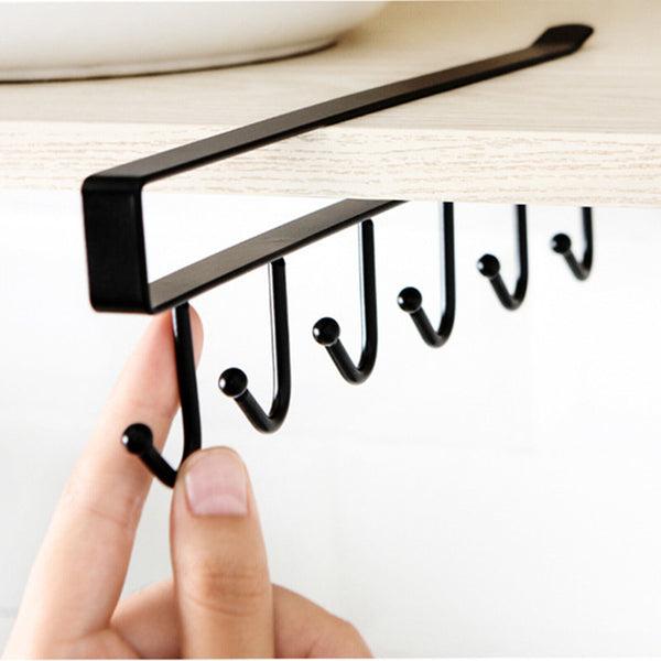 Traceless Iron Storage Hook Shelves Kitchen Cabinet Multifunction Racks 6 Hooks