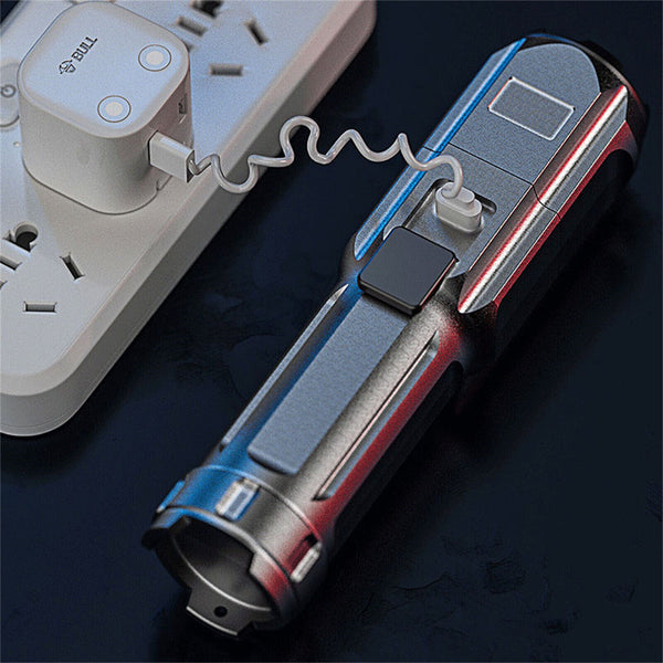 2PCS Zoomable USB Charging Flashlight Strong Flashlight Lamp Tactical Torches