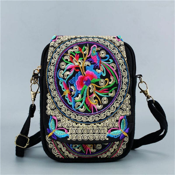 Women's Crossbody Shoulder Bag Embroidery Handbag Mobile Phone Purse Pouch Case