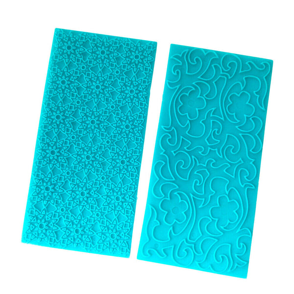 6/12PCS Fondant Texture Molds Set – Cake Decorating Impression Mats, Bark Brick Pebble Stone Wall Sunflower & Flower Vine Lace Patterns, Multi-Use Baking Tools