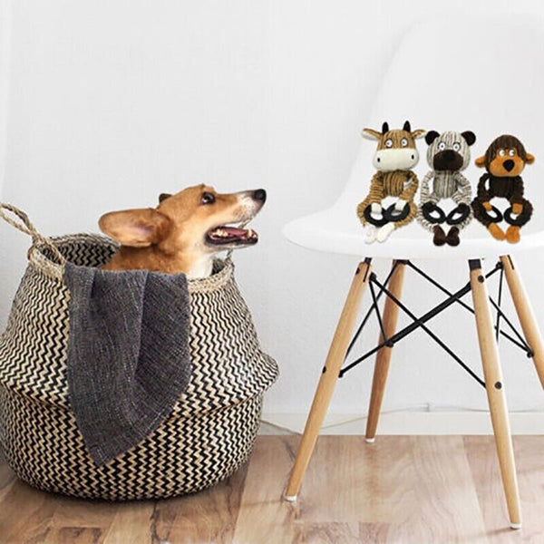 Unstuffed Plush Dog Puppy Pet Squeaker Toys Squeaky Funny Interactive Chew Toy