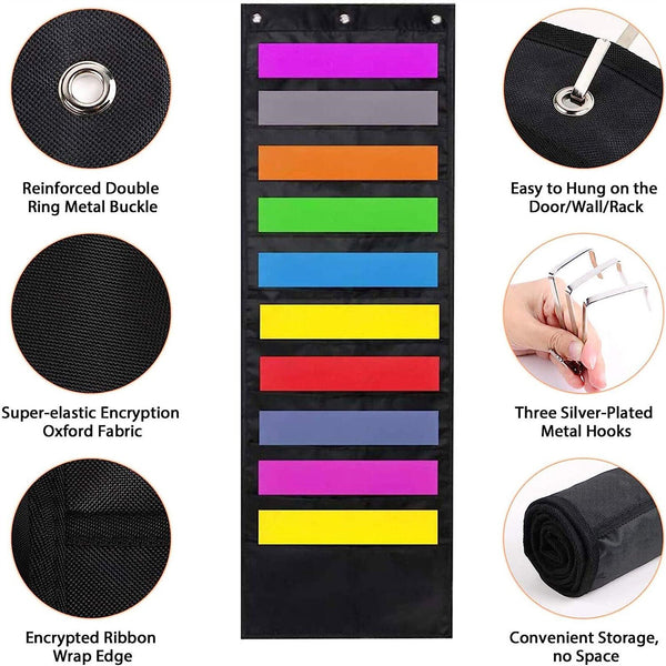 10 Pocket Folder Hanging Wall Mounted File Document Holder Organizer Storage Bag
