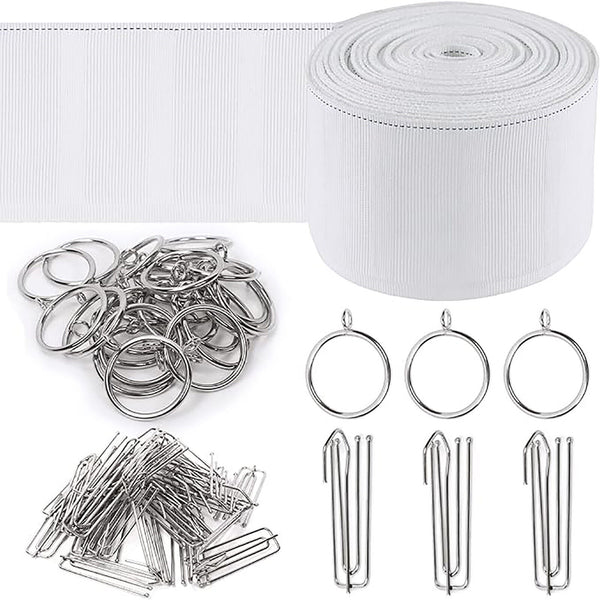 6M Curtain Heading Pleat Tape 4 Prongs Curtain Pleat Hook Clip Curtain Eyelet AU