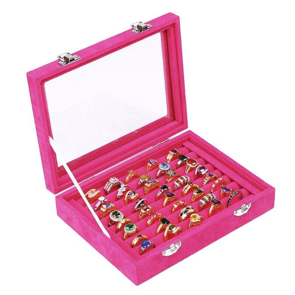 Velvet Ring Earring Jewelry Display Organizer Box Tray Holder Storage Case