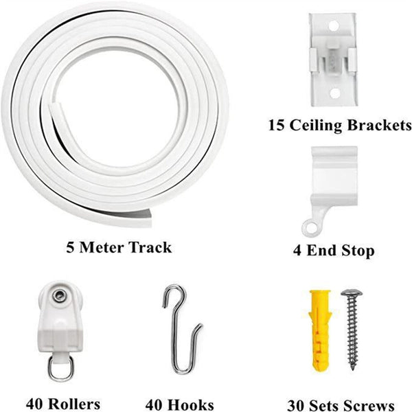 5M Curtain Rail Track Bay Window Bendable Mount Bracket Runners Straight U Shape