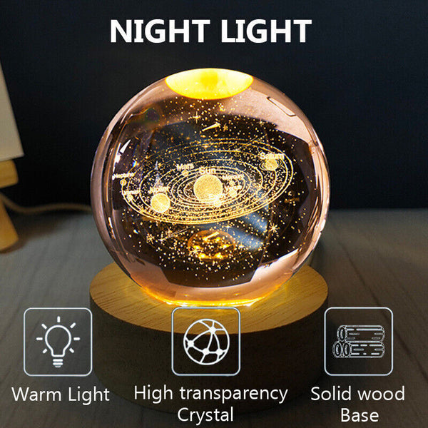 80mm Crystal Solar System Planet Globe 3D Laser Engraved Sun System Ball Gift AU