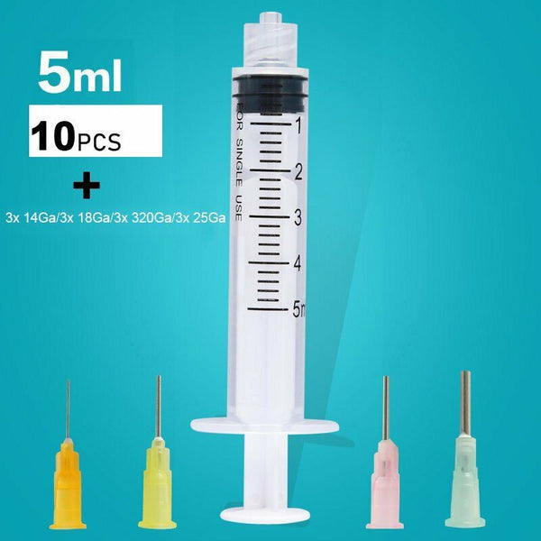 1ml 3ml 5ml 10ml Luer Lock Syringes + 14G-25G Blunt Tip Needles and Caps