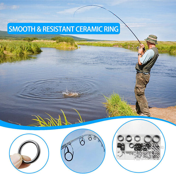 160Pcs 3.7mm-30mm Ceramic Fishing Rod Guide Rings Wear Resistant Rod Repair Kit - Lets Party