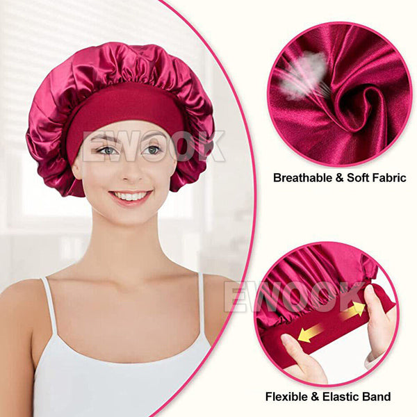 Sleeping Bonnet Hair Wrap Silk Satin Cap Women Elastic Night Soft Hat Headwear - Lets Party