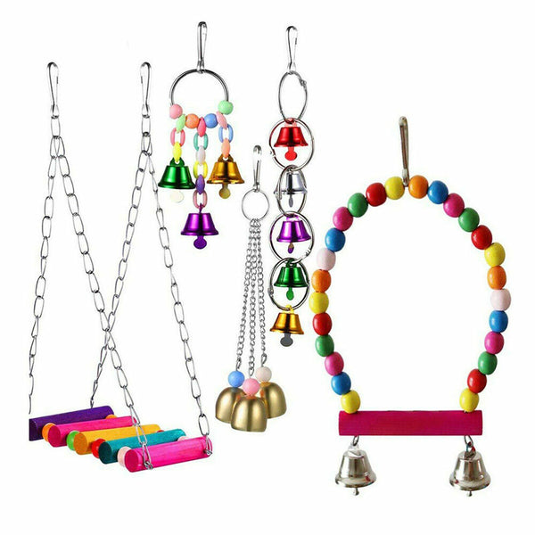 5 pcs Parrot Toys Hanging Swing Bird Bell Cage Parakeet Cockatiel Budgie Harness