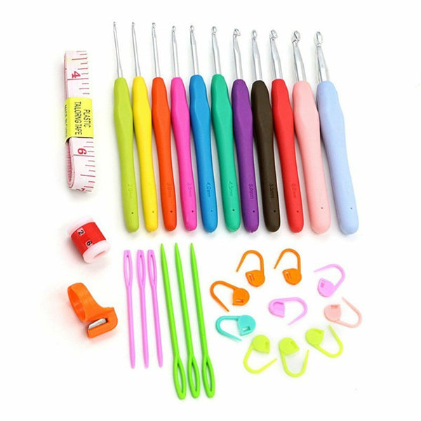 52PCS Crochet Hooks Set Kit Yarn Knitting Needles Sewing Tools Grip With Bag DIY