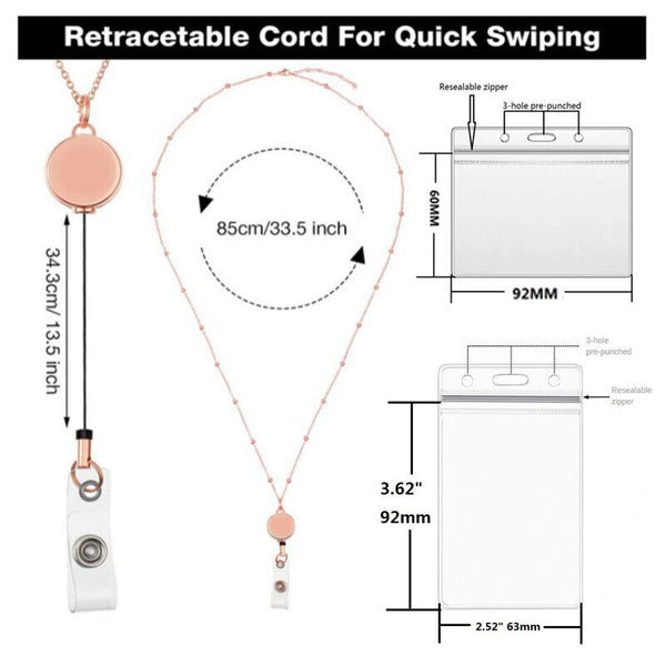 Retractable Badge Reel Lanyard with ID Name Card Holders Badge Holder Necklace