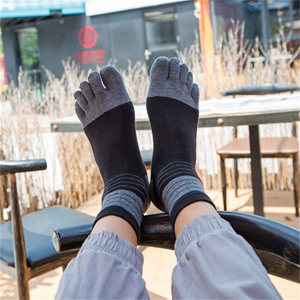 3 Pairs Men Cotton Running Ankle Sports Toe Socks Five Finger Grey Blue Black
