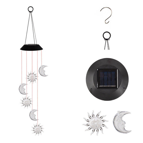 Solar Powered LED Light Hanging Wind Chimes Colour Changing Garden Outdoor Decor