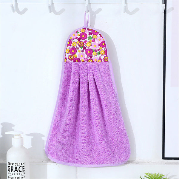 5X Coral Fleece Hand Towel Flower Kitchen Bath Hanging Water Absorbent Soft Wipe