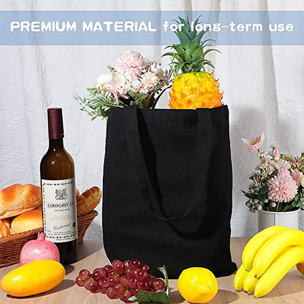Black Plain Canvas Tote Bag With Base Large Capacity Handbag Casual Shoulder Bag