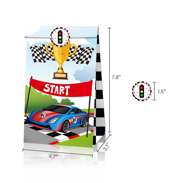 12PCS Racing Car Paper Lolly Gift Bag & 18pcs Stickers Party Supplies