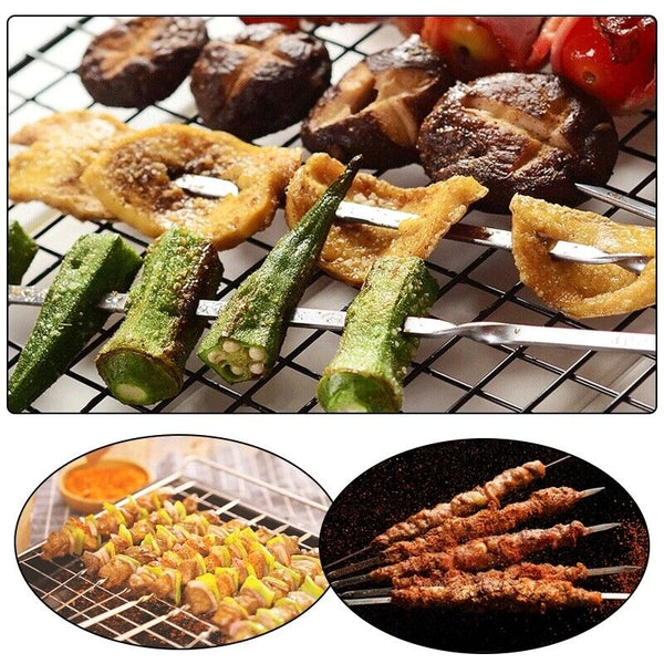 100pcs Stainless Steel Barbecue Metal Skewers Flat Needle BBQ Tools Kebab Stick