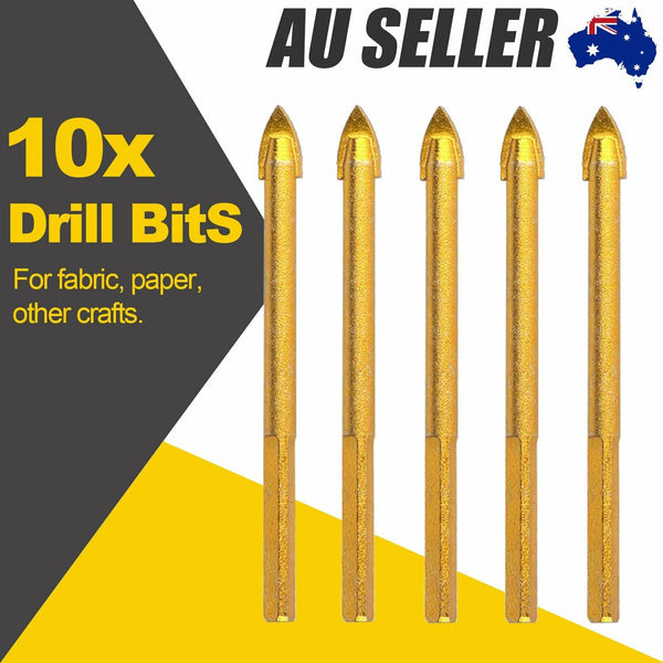 10x Titanium Ceramic Tile Glass Drill Bit Tungsten Carbide Cross Spear Head 6mm