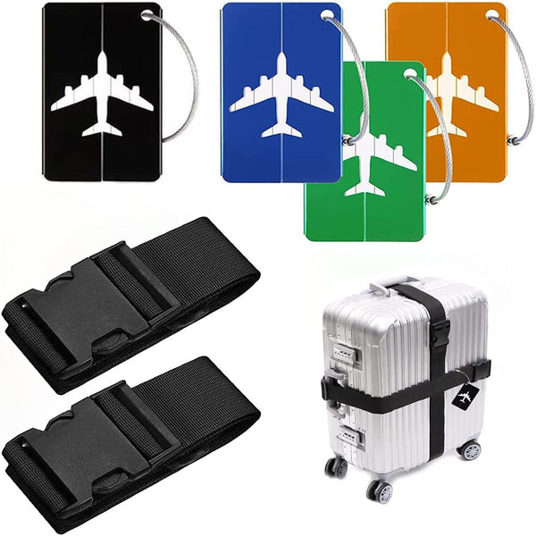 9PCS Luggage Tags Luggage Straps Set Adjustable Suitcase Straps Suitcase Travel