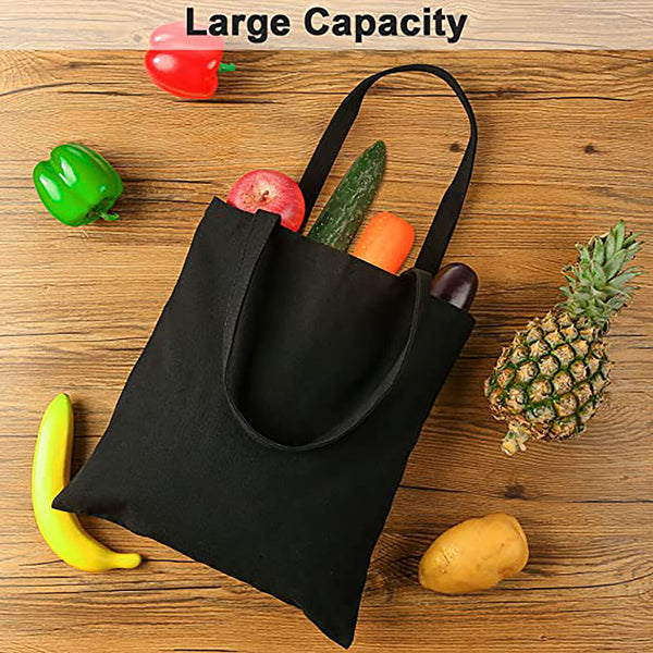 Black Plain Canvas Tote Bag With Base Large Capacity Handbag Casual Shoulder Bag